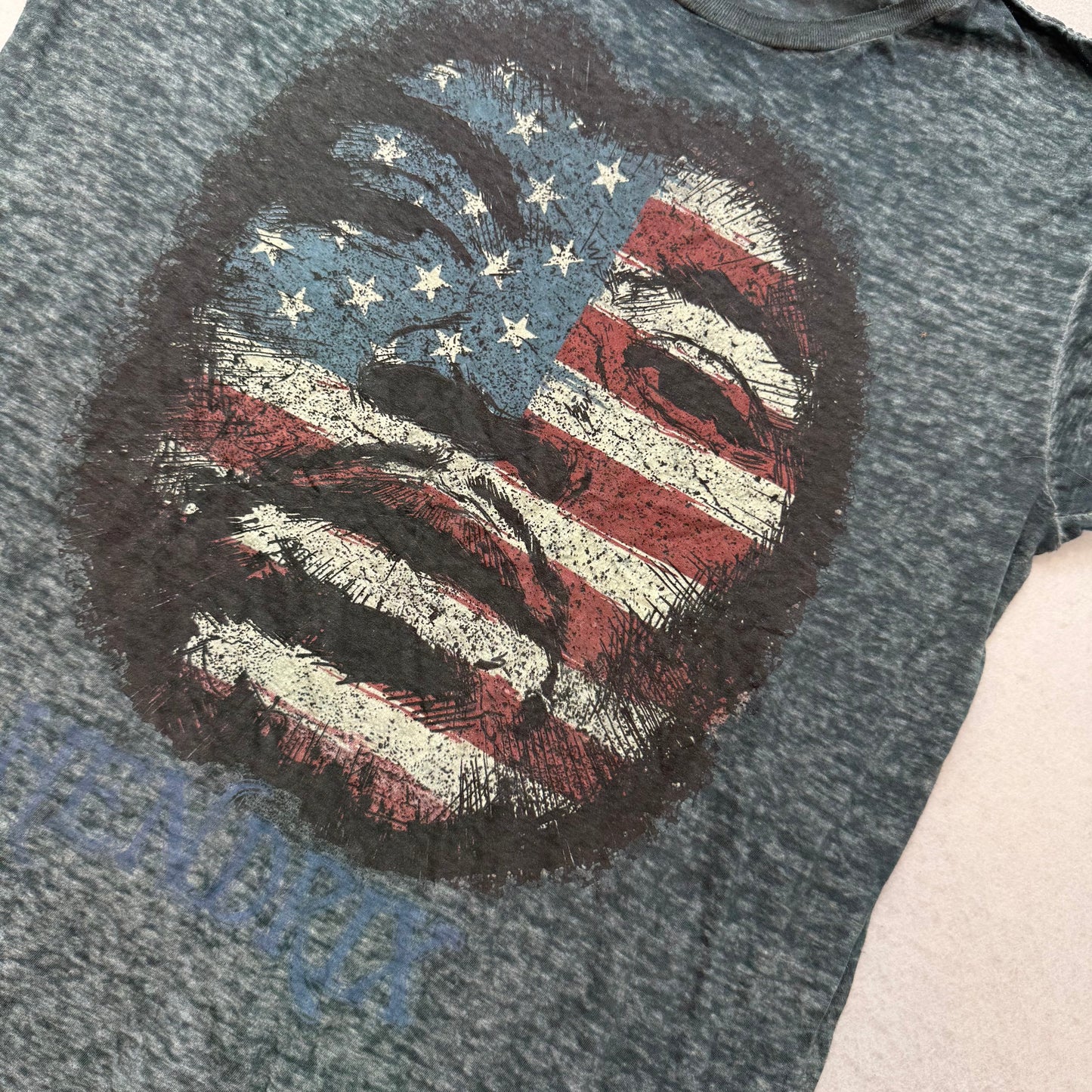 Liquid Blue Men Thin Gray Jimi Hendrix American Flag Face Graphic T-Shirt Size L