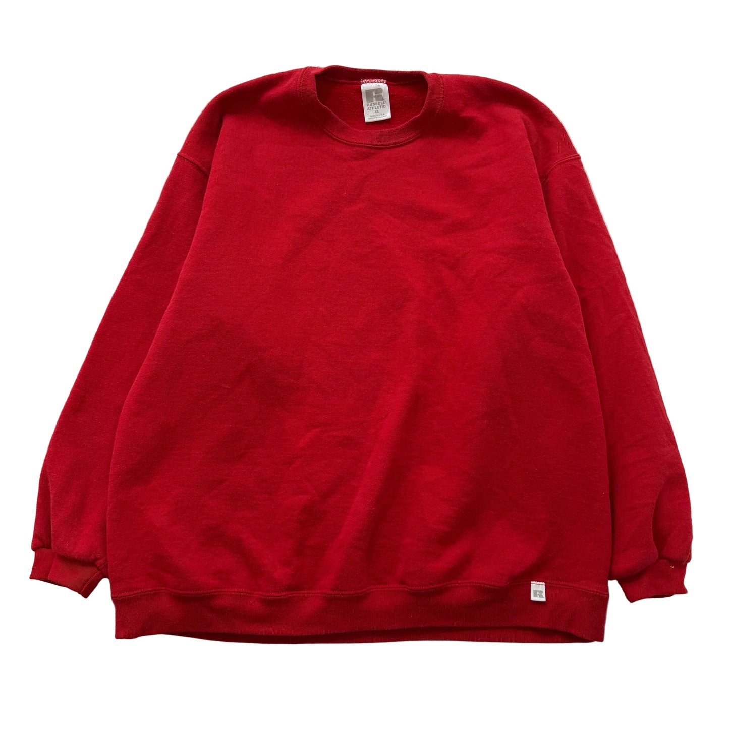 Russell Athletic Mens Vibrant Red Sweatshirt Long Sleeves Crew Neck Logo Size XL