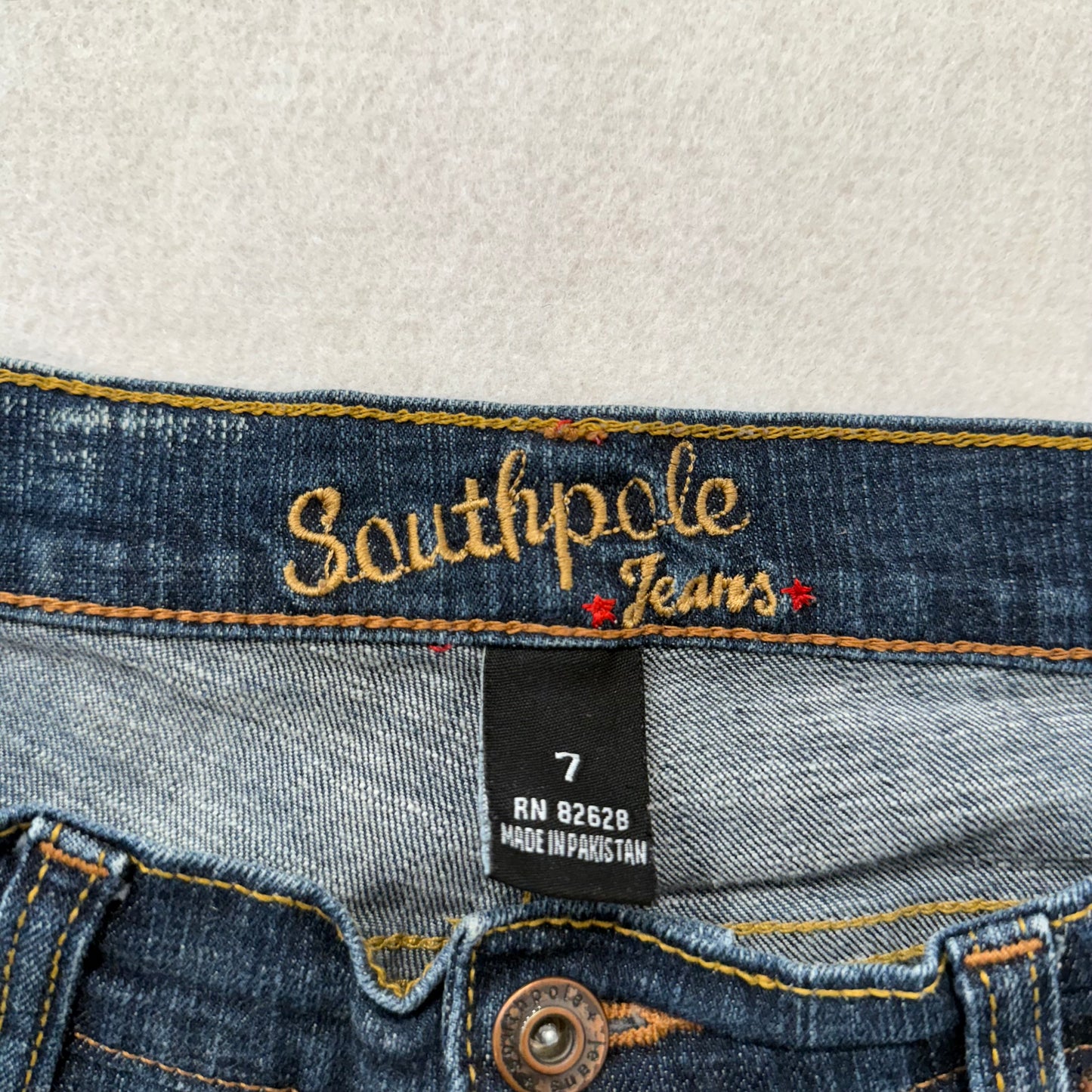 Southpole Blue Flared Bootcut Jean Back Logo Embroidered Low Rise Stretch Size 7