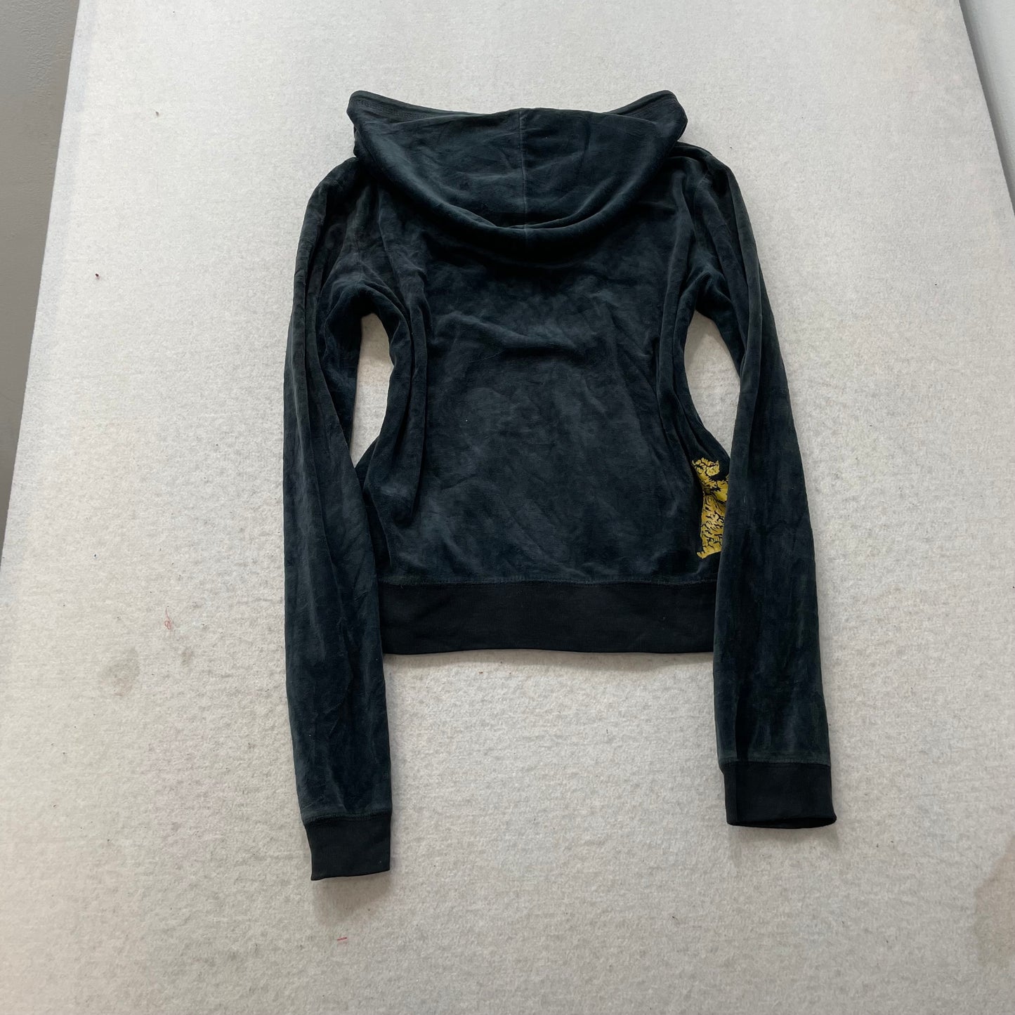 Vintage Juicy Couture Womens Deep Charcoal Velour Hoodie Scottie Dog Logo Size S