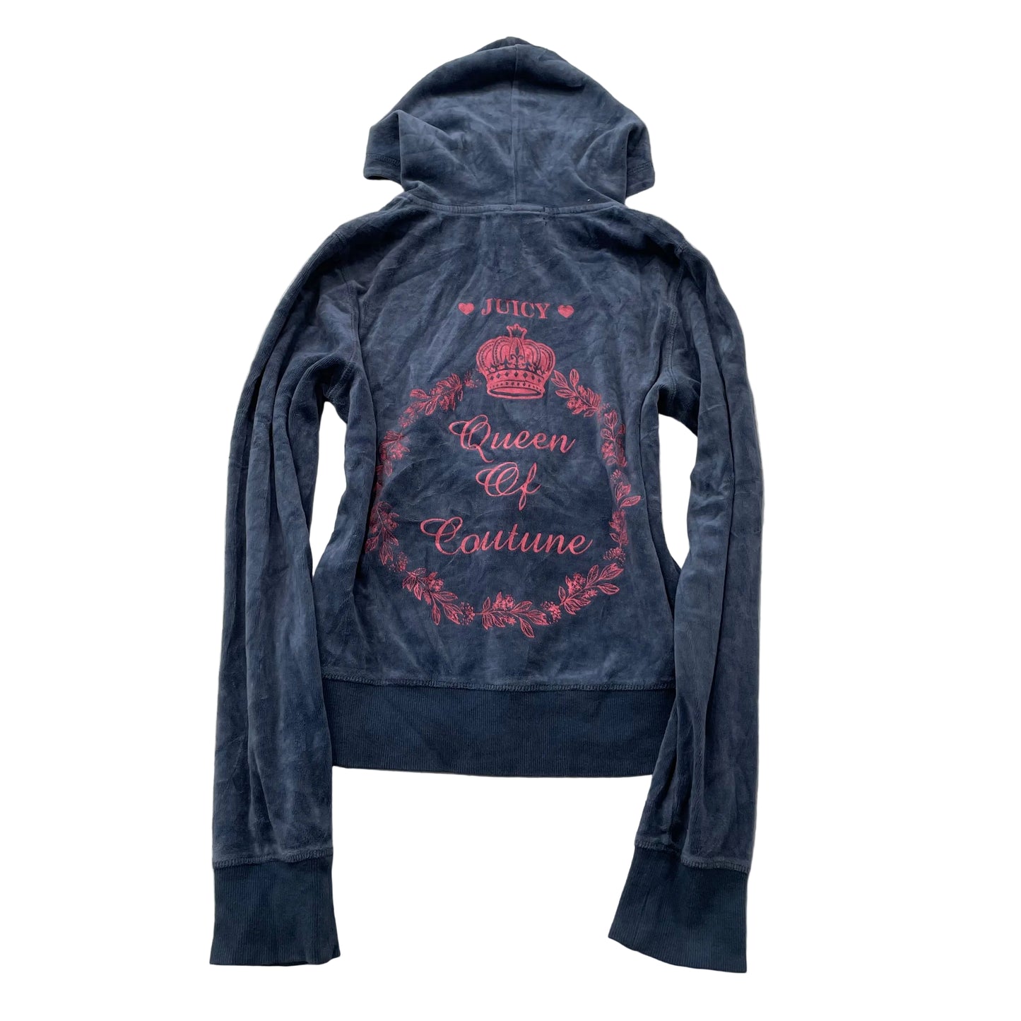 Vintage Juicy Couture Queen of Couture Womens Dark Blue Velour Hoodie Y2k Size L