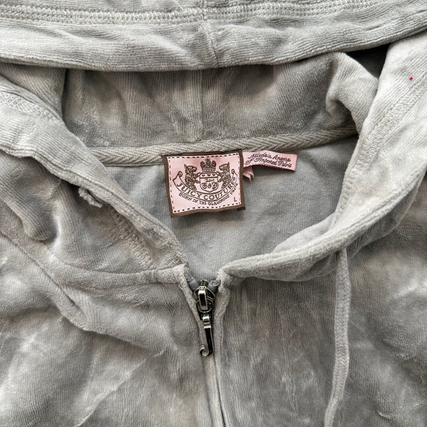 Vintage Juicy Couture Womens Sage Gray Velour Tracksuit Set Hoodie & Pant Size L