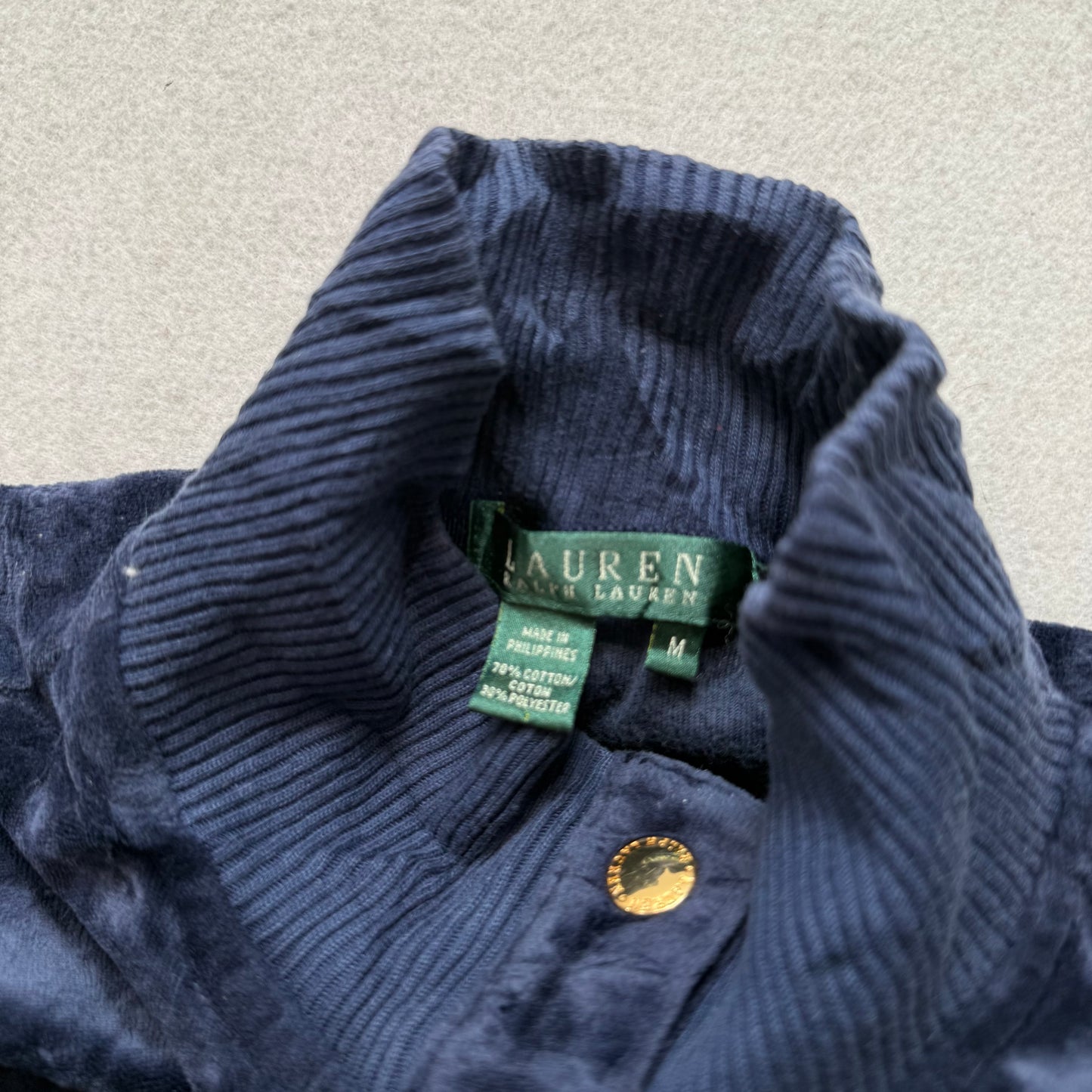 Lauren Ralph Lauren Womens Navy Gold Snaps Button Track Jacket Y2K Preppy Size M
