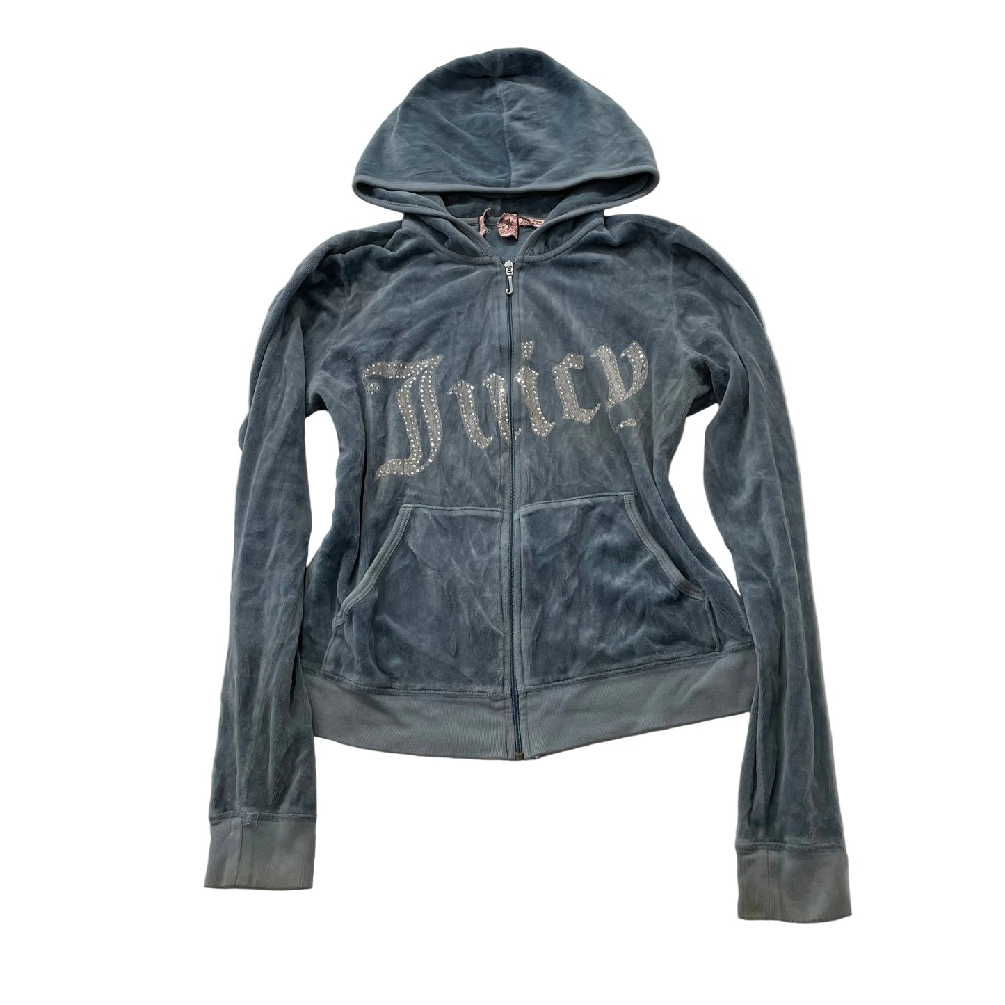 Juicy Couture Women's Slate Gray Velour Full Zip Hoodie Rhinestones Logo Size XL