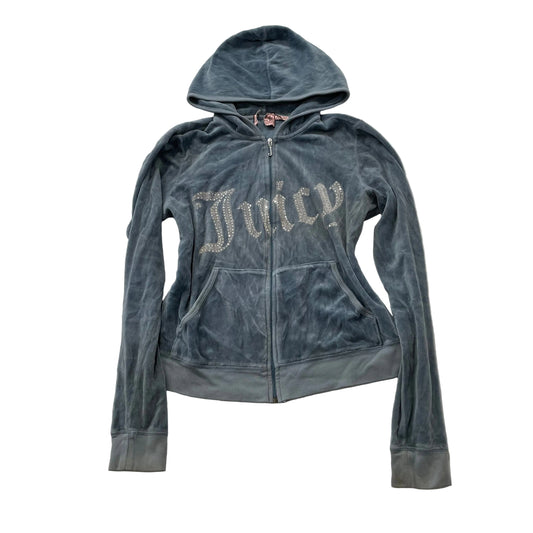 Juicy Couture Women's Slate Gray Velour Full Zip Hoodie Rhinestones Logo Size XL
