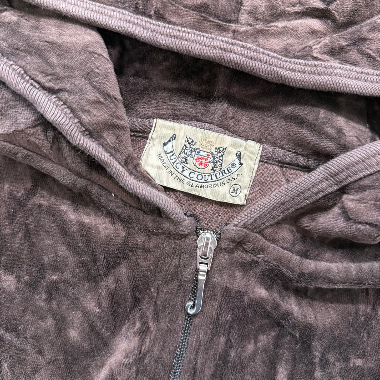 2003 Vintage Juicy Couture Scottie Dogs Womens Brown Velour Zip-Up Hoodie Size M