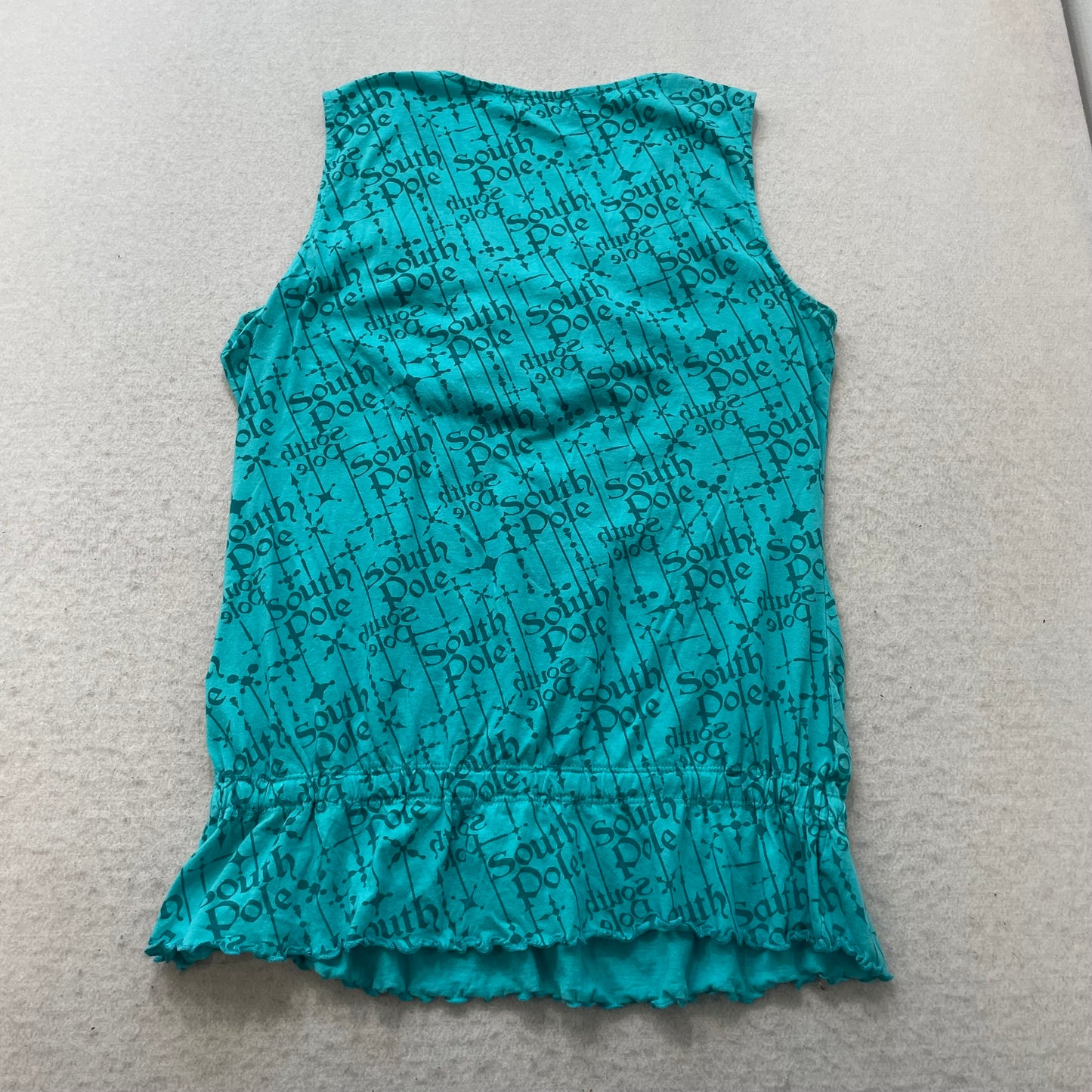 Southpole Women's Teal Beaded Neck All Over Print Tank Top Cinch Y2K Size XL