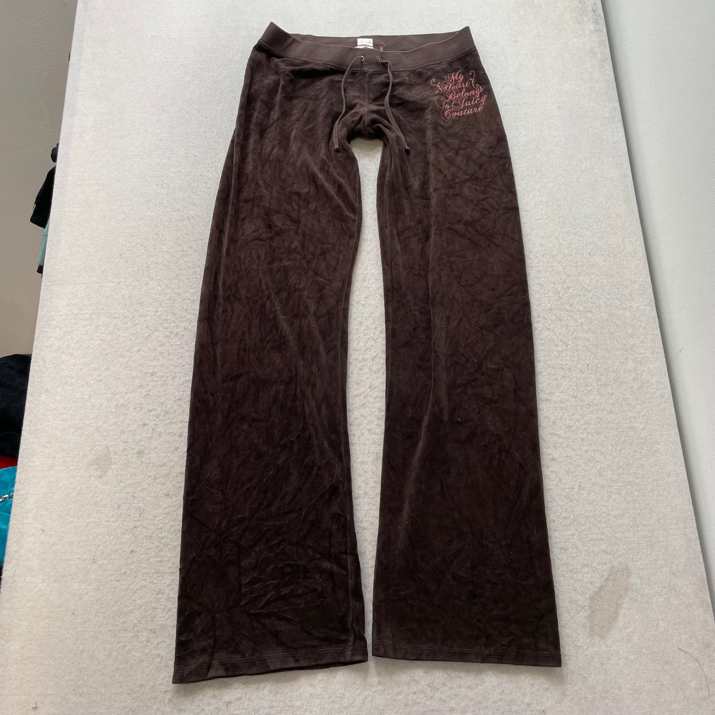 Vintage Juicy Couture Women's Dark Brown Velour Flared Track Pant Drawstring - S
