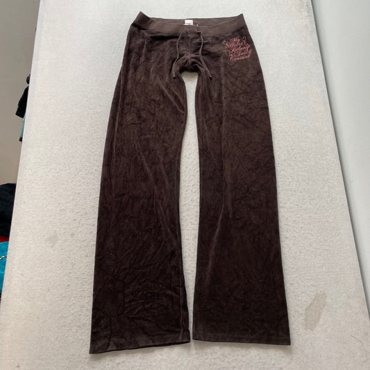Vintage Juicy Couture Women's Dark Brown Velour Flared Track Pant Drawstring - S