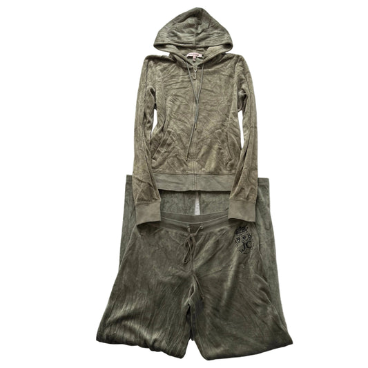 Juicy Couture Womens Light Olive Velour Tracksuit Set Hoodie & Pant Y2k Size L/M