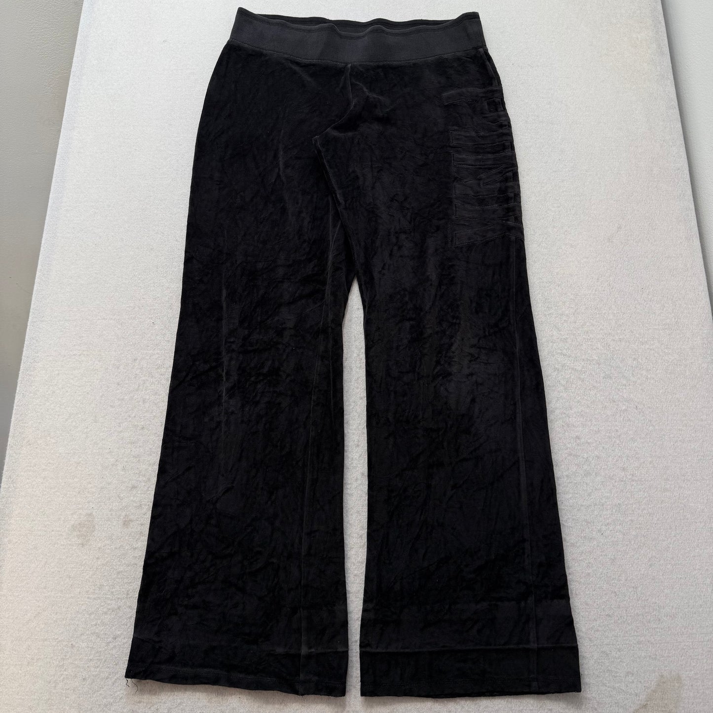 PINK Victoria’s Secret Women Black Velour Flared Track Pant Elastic Waist Size M