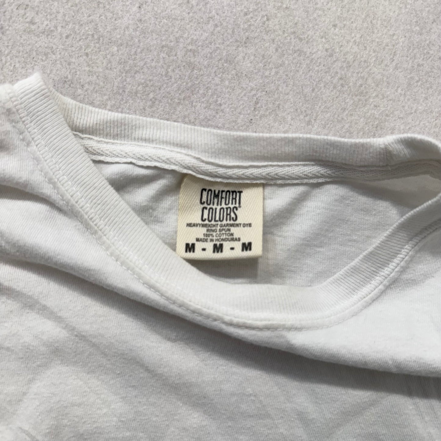 Comfort Colors White 100% Cotton T-Shirt Short Sleeves Crew Neck Logo Size M