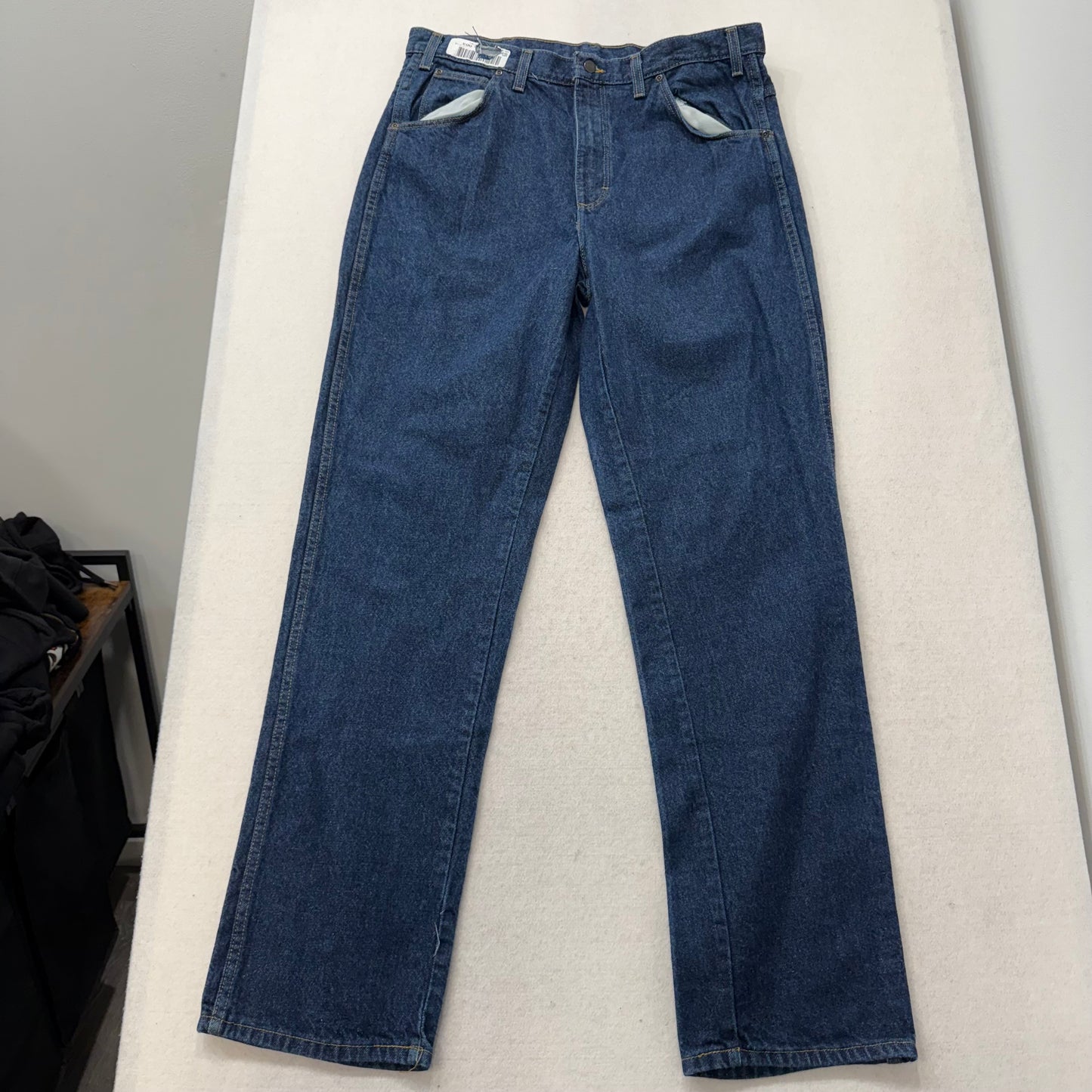 G&K Services Men Dark Blue Denim Straight Leg Industrial Workwear Jeans Waist 38