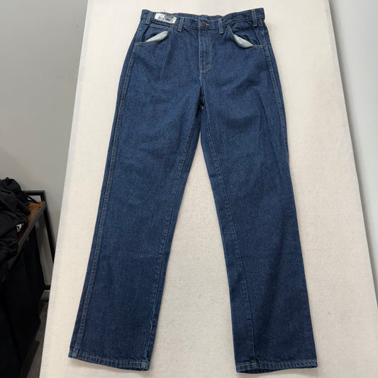 G&K Services Men Dark Blue Denim Straight Leg Industrial Workwear Jeans Waist 38