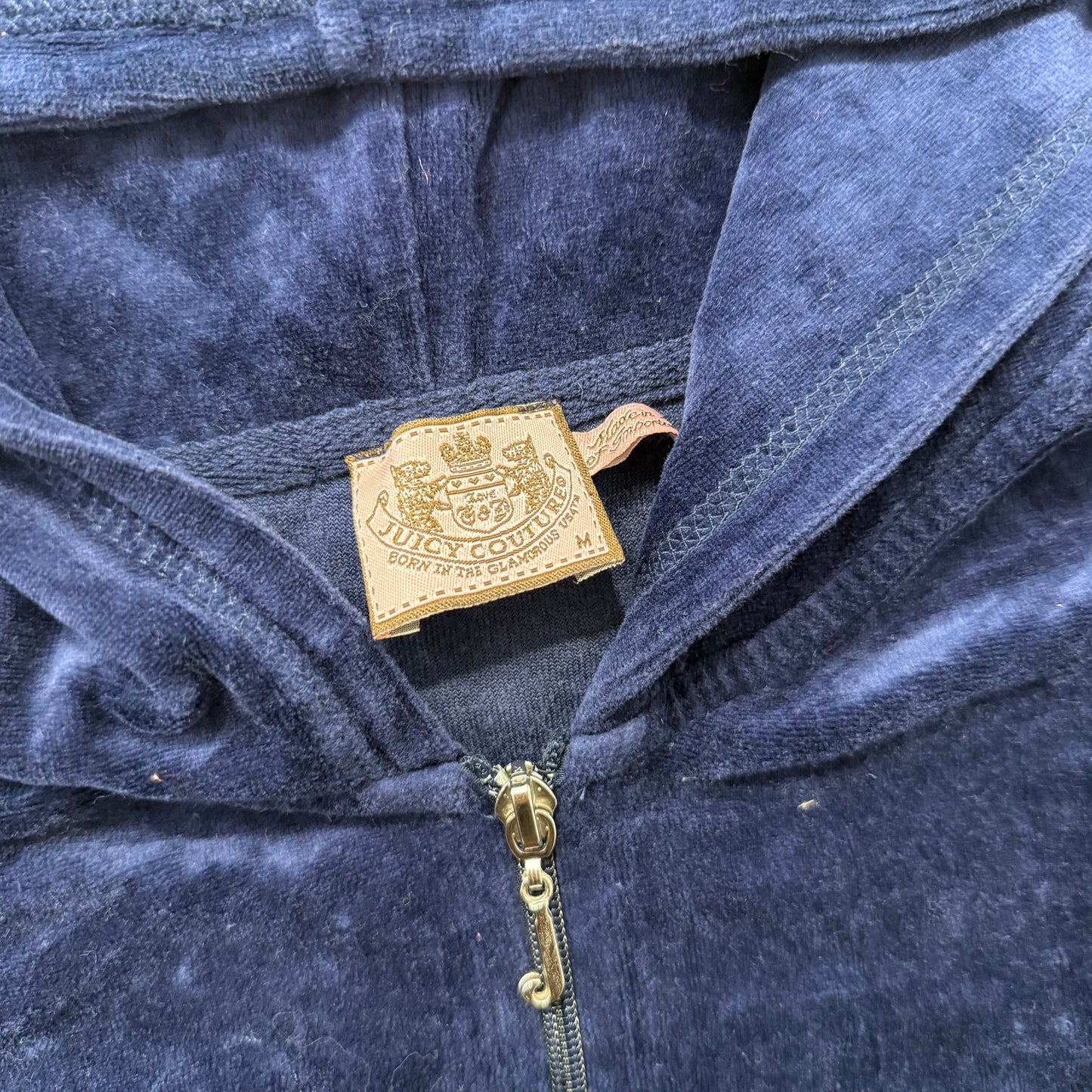 Juicy Couture Women's Navy Velour Full Zip Hoodie Graphic Logo Loungewear Size M