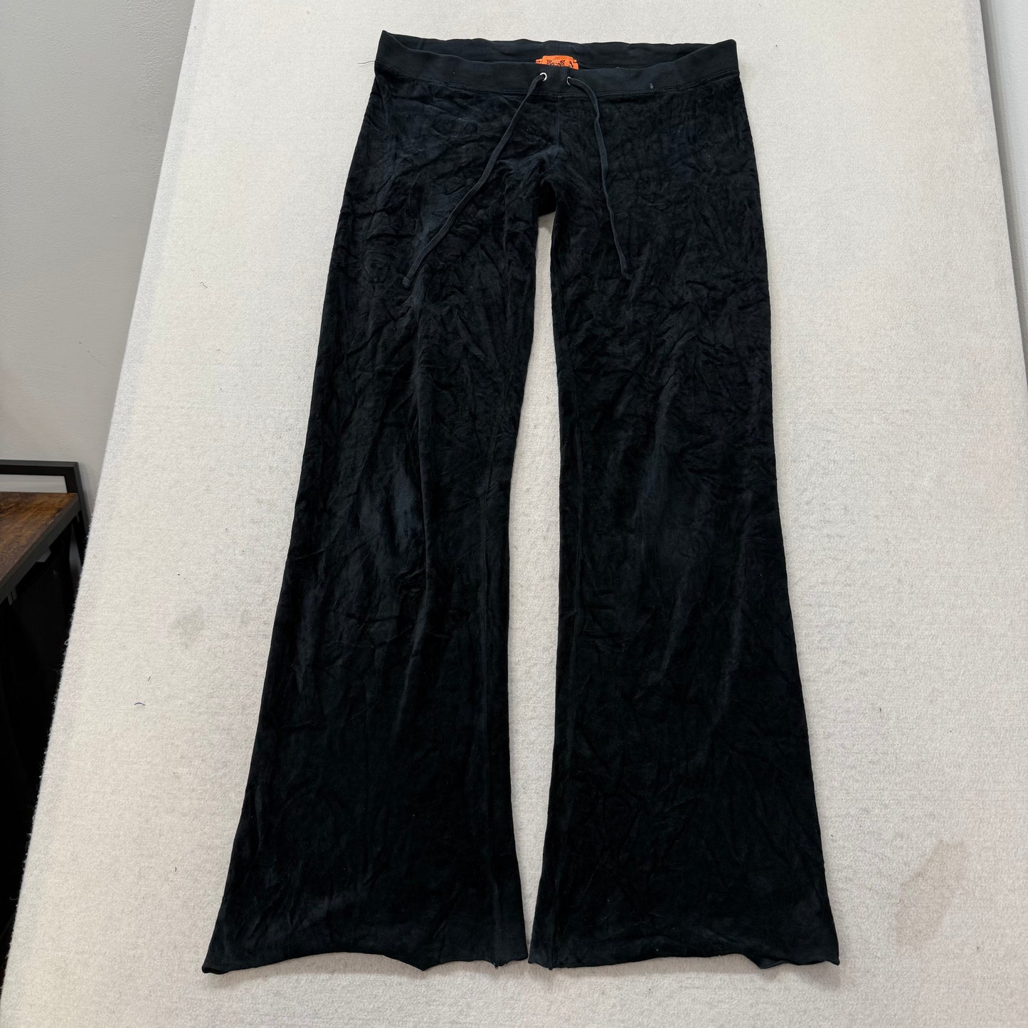2003 Vintage Juicy Couture Women's Black Velour Flare Track Pant Logo Y2K Size S
