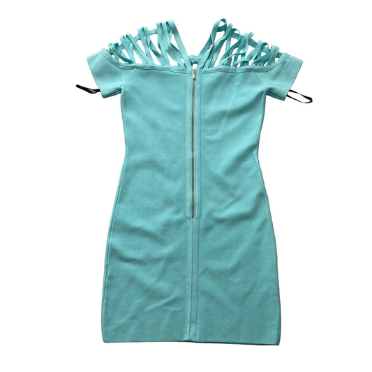 Bebe Women's Turquoise Cage Strappy Off-The-Shoulder Bodycon Mini Dress Size S