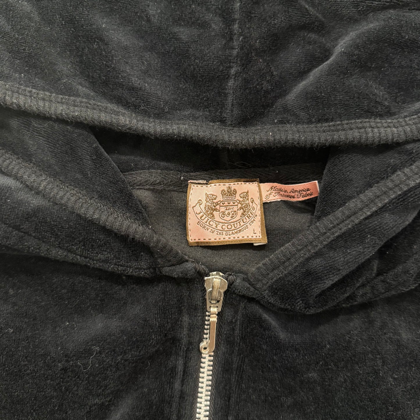 Vintage Juicy Couture Women's Black Velour Zip-Up Hoodie Loungewear Logo Size L