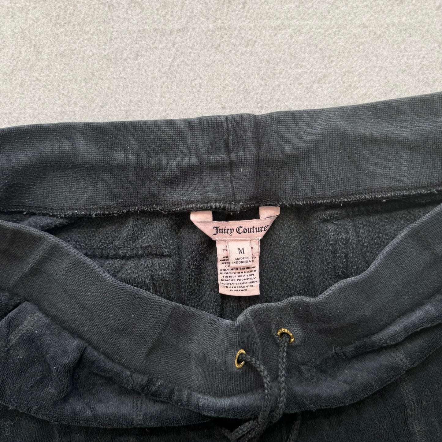 Juicy Couture Women Black Velour Tracksuit Set Hoodie & Snap Pockets Pant Size M