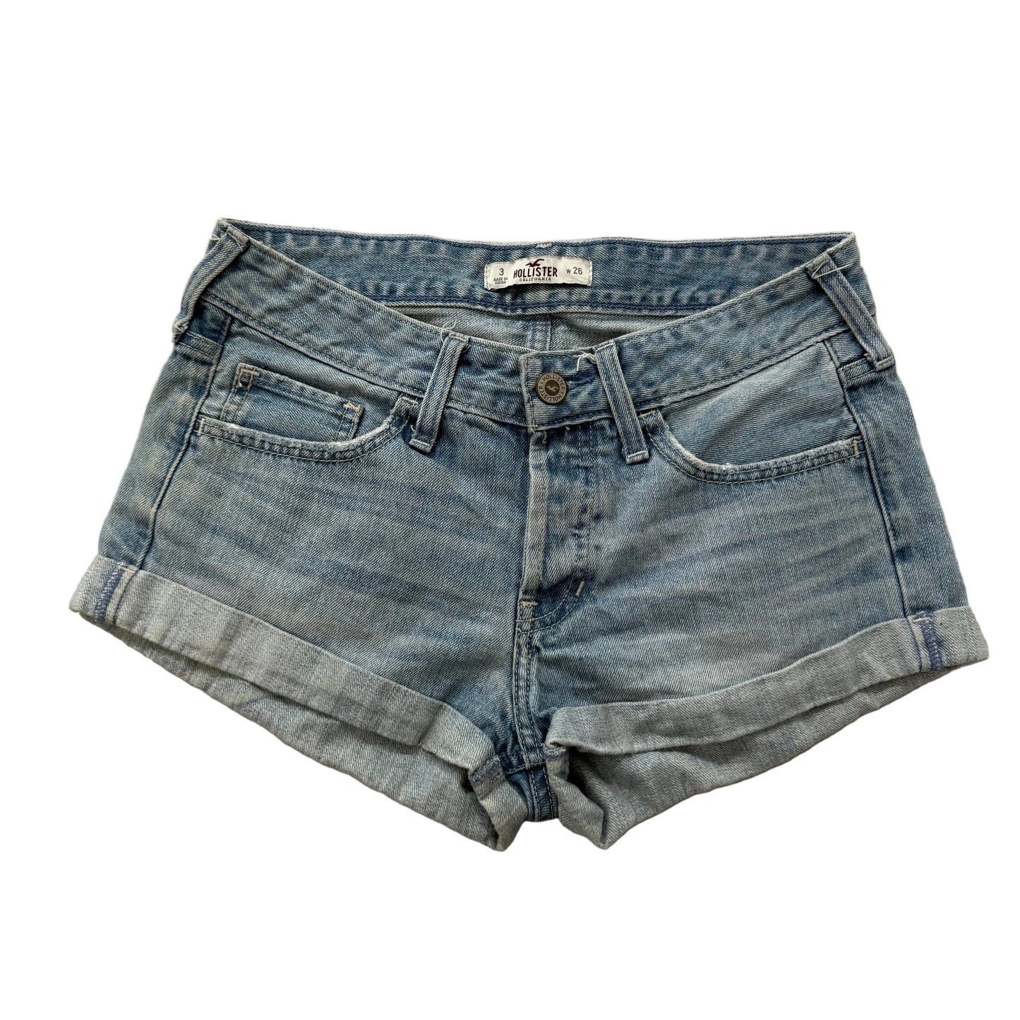 Hollister Women's Blue Denim Shorts Light Wash Stretch Cuffed Hem Size 3 W26