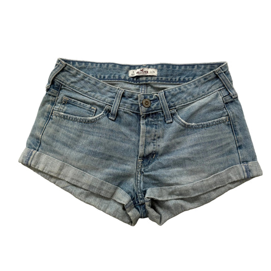 Hollister Women's Blue Denim Shorts Light Wash Stretch Cuffed Hem Size 3 W26