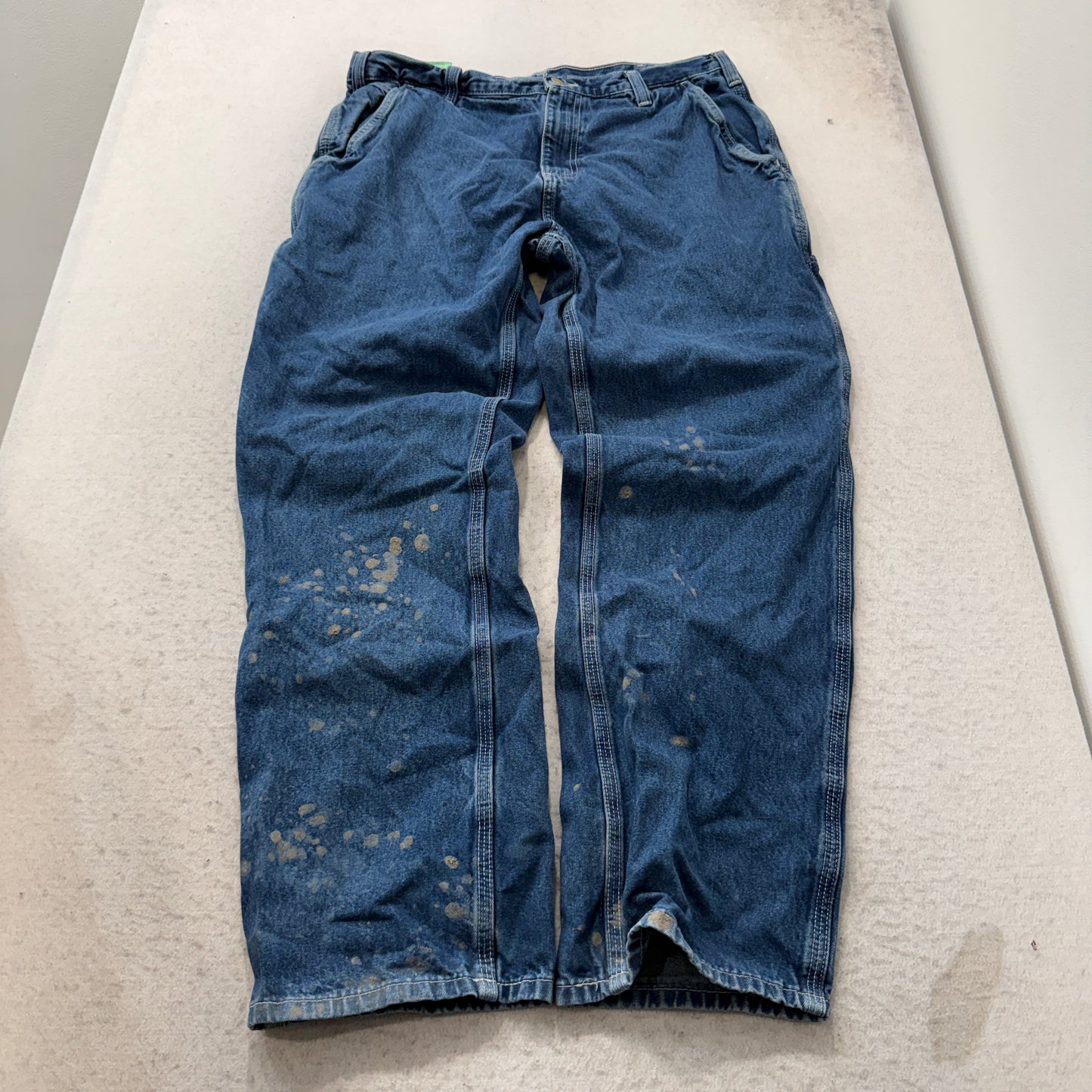 Carhartt Men's Blue Denim Carpenter Jeans Dungaree Fit Pockets Logo Size 36x32