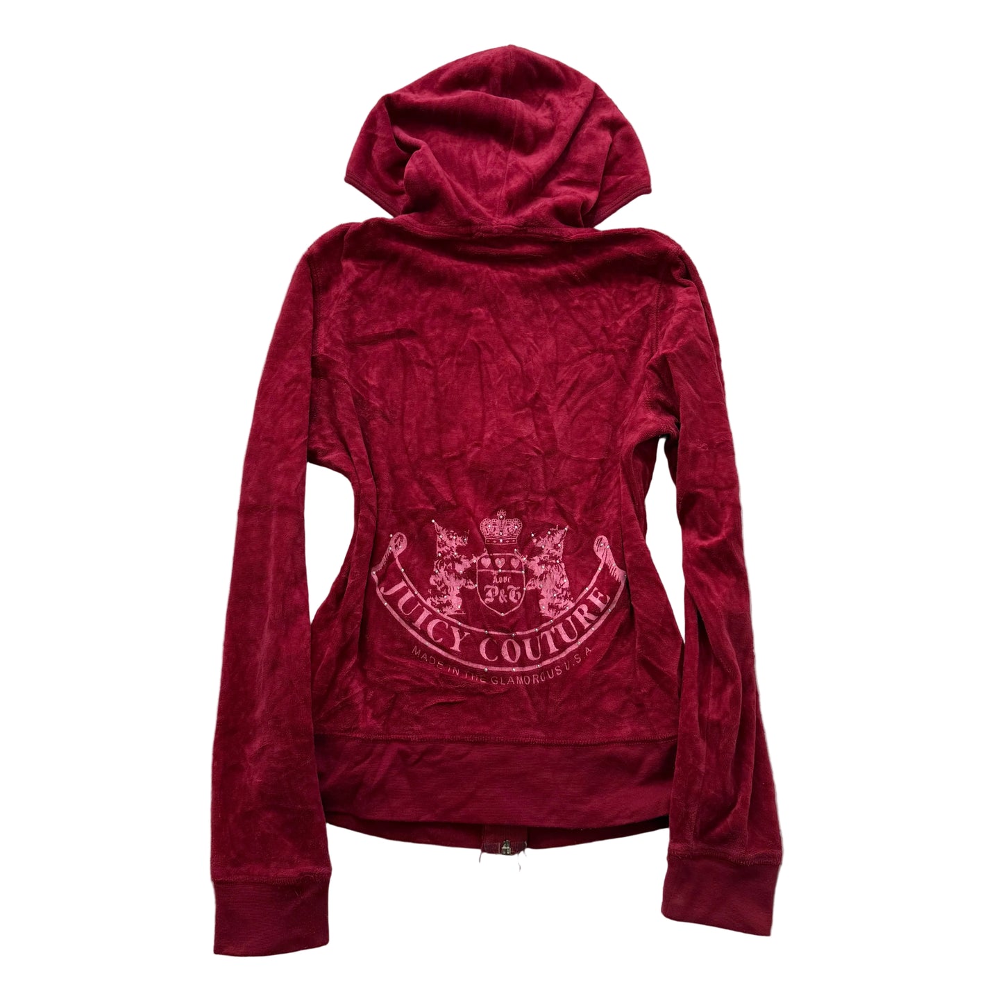 Vintage Juicy Couture "Scottie Dogs" Womens Burgundy Velour Zip Up Hoodie Size S