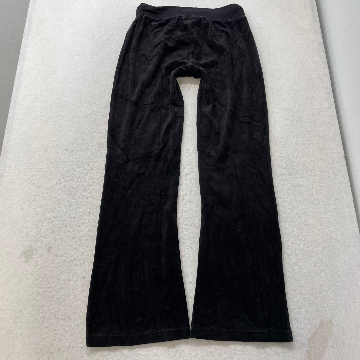 Vintage Juicy Couture Women's Black Velour Flared Track Pants Drawstring Size S