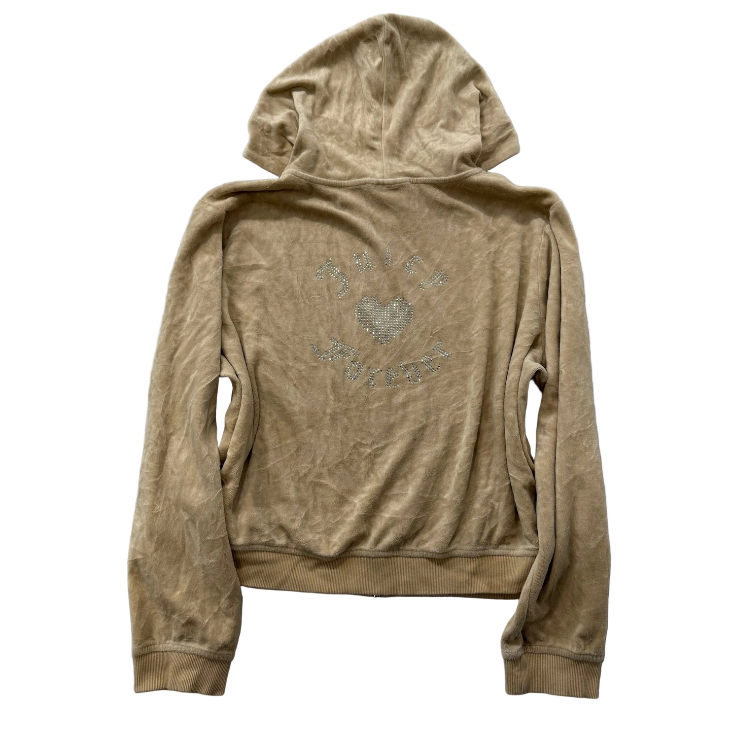 Juicy Couture Forever 21 Womens Tan Velour Zip-Up Hoodie Rhinestone Logo Size 3X