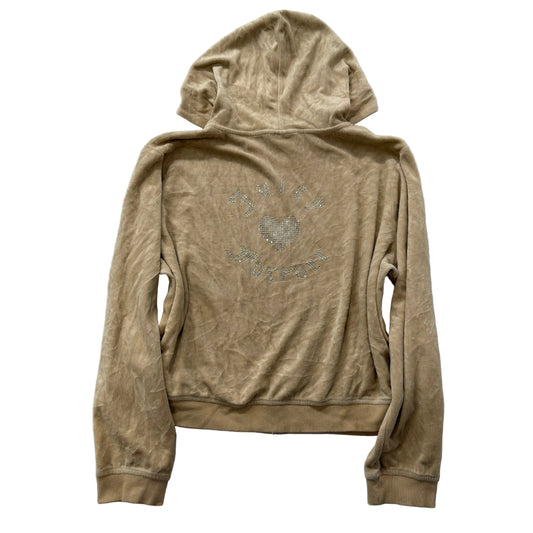 Juicy Couture Forever 21 Womens Tan Velour Zip-Up Hoodie Rhinestone Logo Size 3X