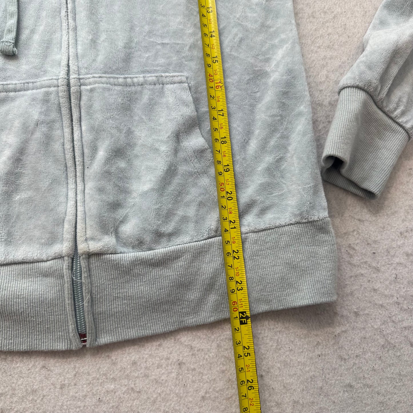 Juicy Couture Women's Light Gray Velour Zip-Up Hoodie Drawstring Pockets Size M