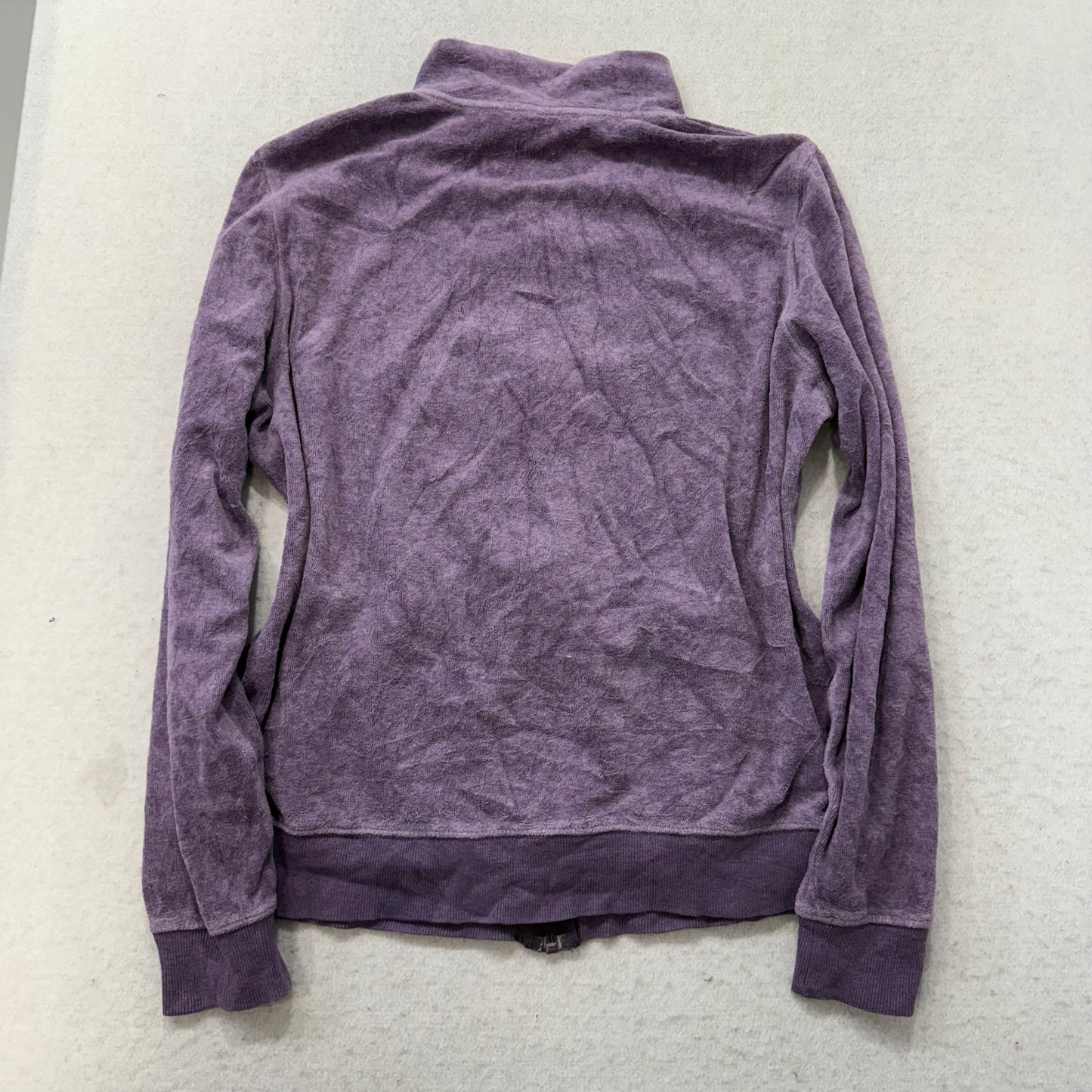 Juicy Couture Women Purple Velour Zip-Up Track Jacket Long Sleeve Pocket Size XL
