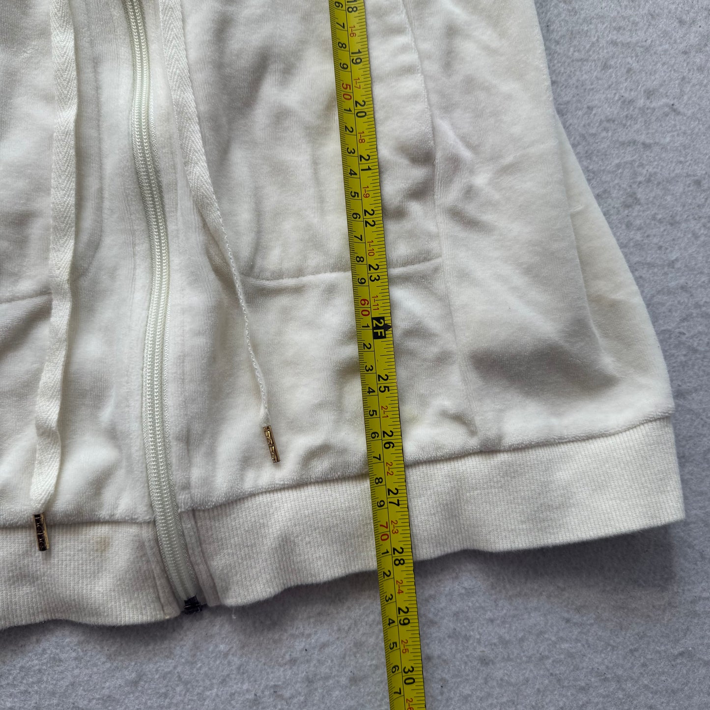 Bebe Women Cream Velour Full Zip Long Hoodie Drawstring Waist Pocket Y2k Size XS