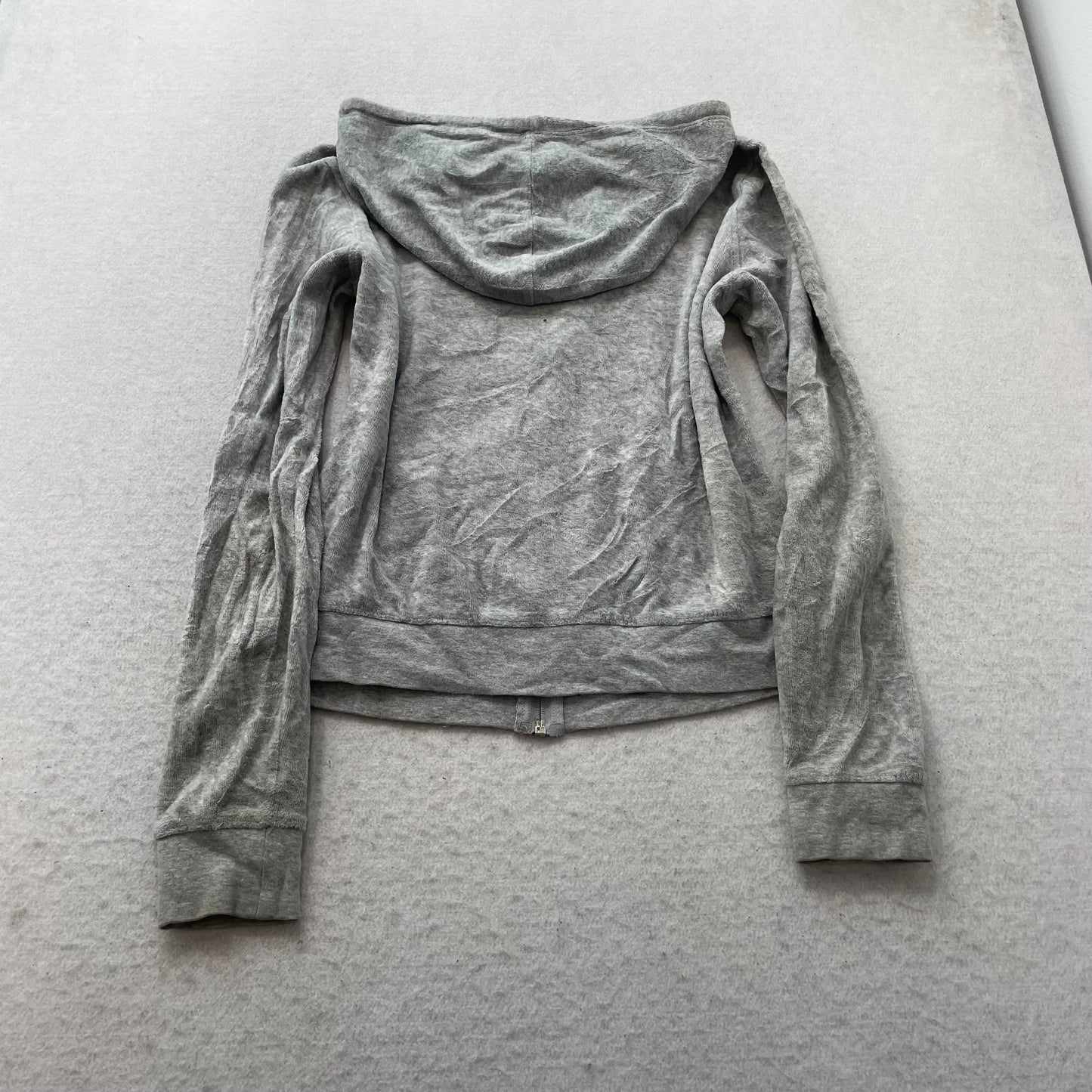 Vtg Juicy Couture Women's Heather Grey Velour Tracksuit Set Hoodie & Pant Size S