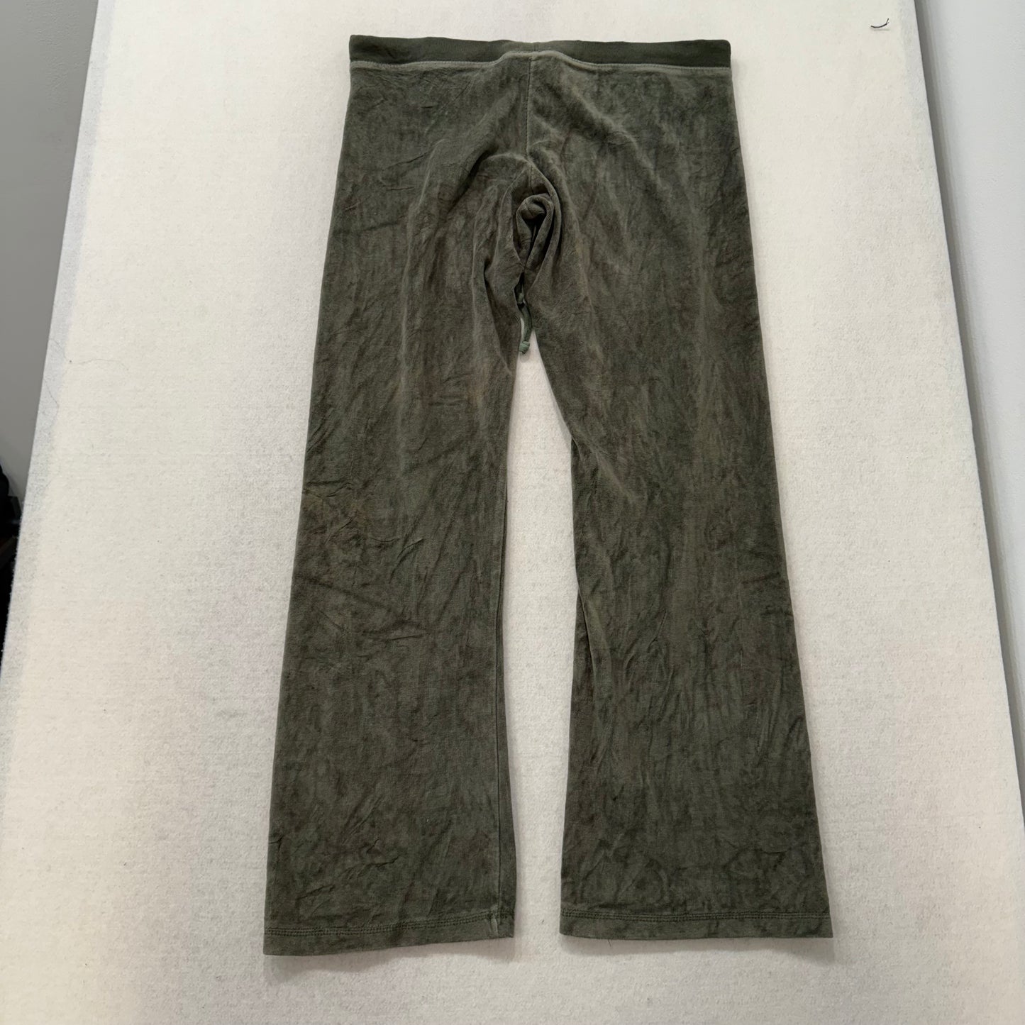 Juicy Couture Army Green Drawstring Velour Flared Track Pants Low Rise Size L