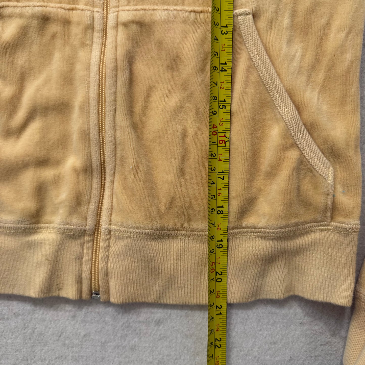 2003 Vintage Juicy Couture Women's Honey Mustard Velour Full Zip Hoodie Size M