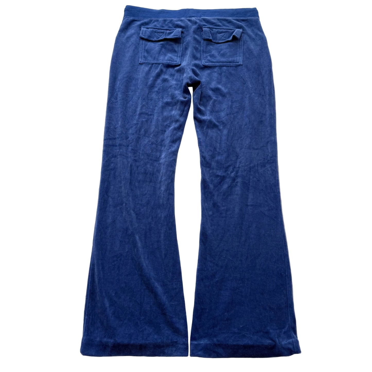 Juicy Couture Women's Royal Blue Velour Flared Track Pant Flap Pockets Size M