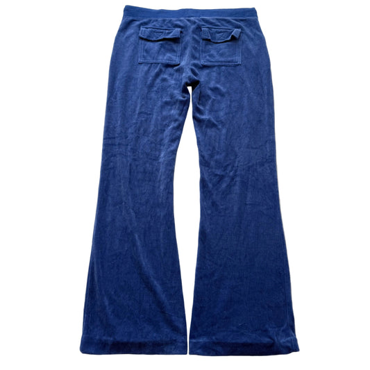 Juicy Couture Women's Royal Blue Velour Flared Track Pant Flap Pockets Size M