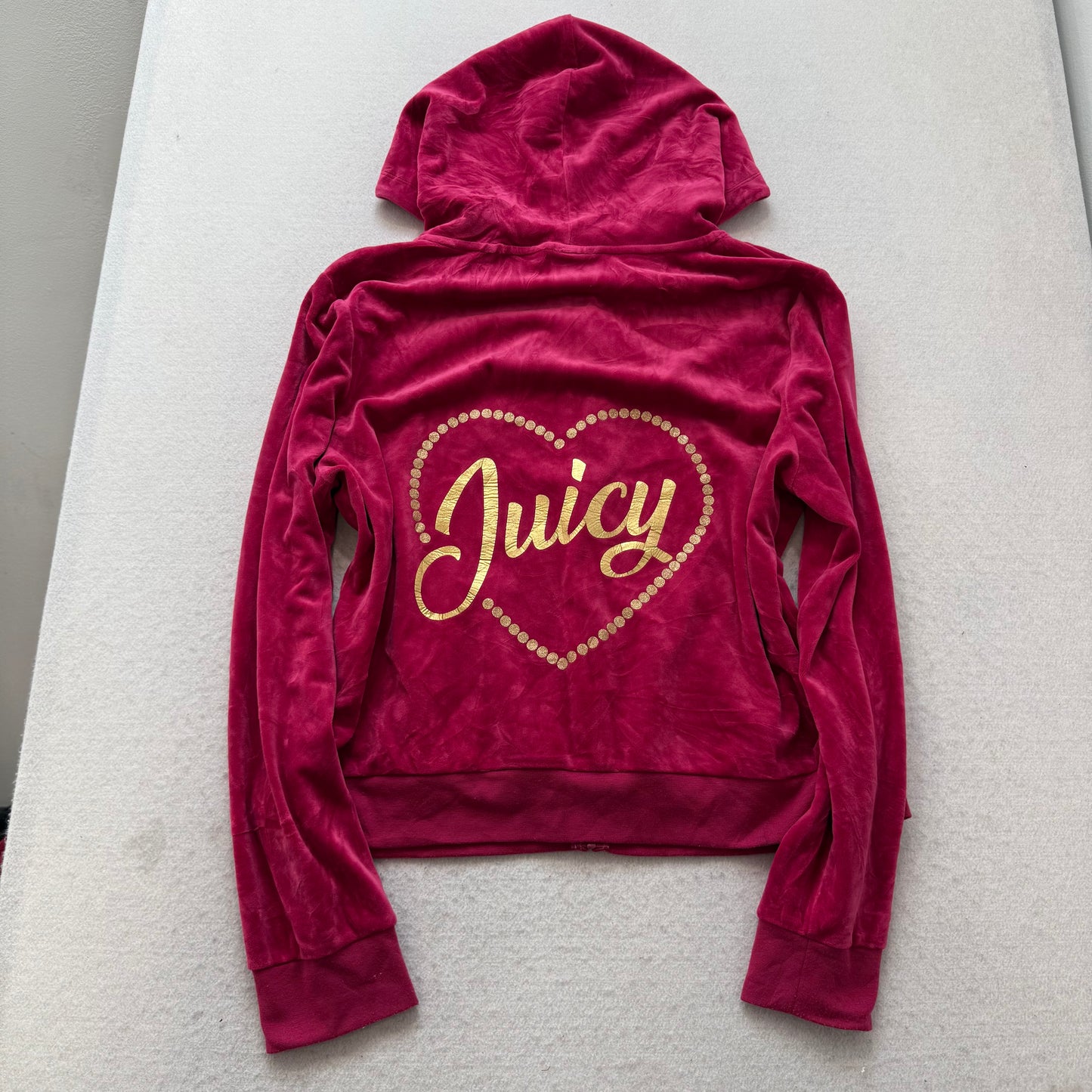 Juicy Couture Women's Dark Fuchsia Velour Zip-Up Hoodie Glitter Logo Y2k Size XL