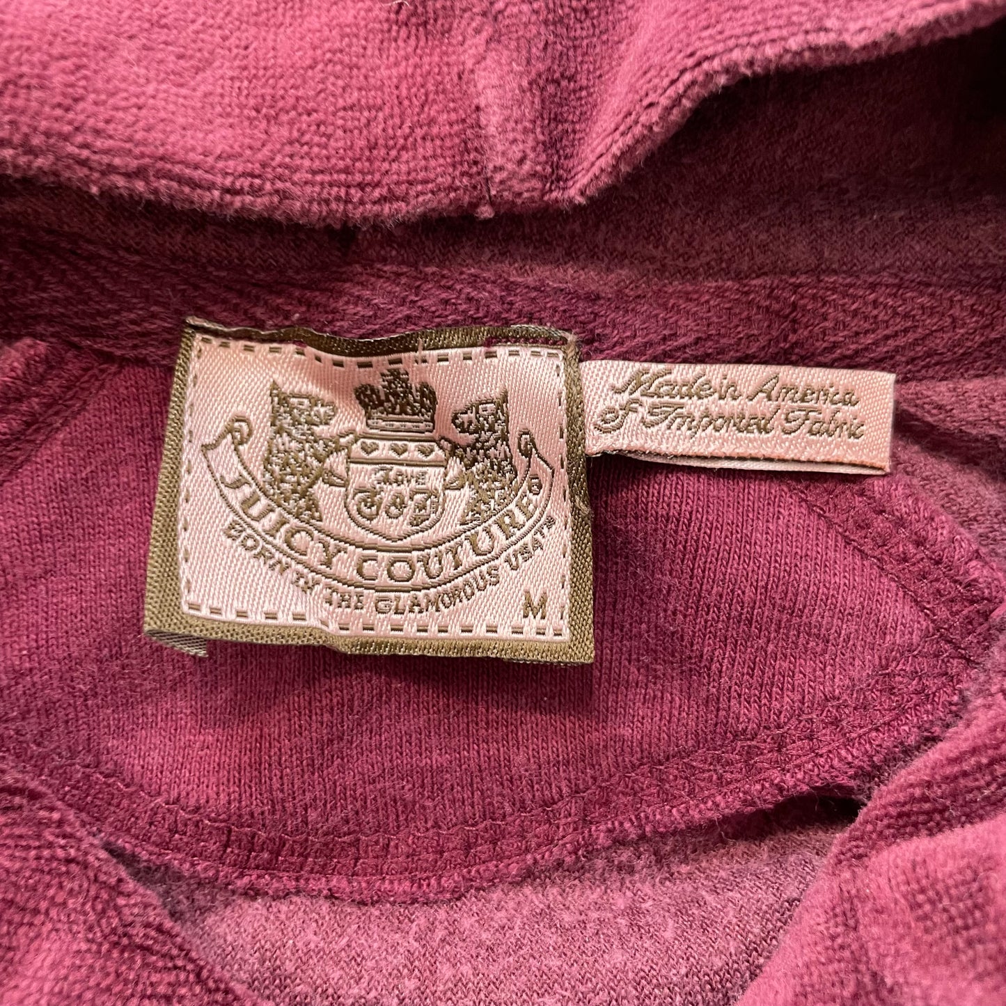 Juicy Couture Women's Burgundy Velour Zip-Up Hoodie Drawstring Loungewear Size M