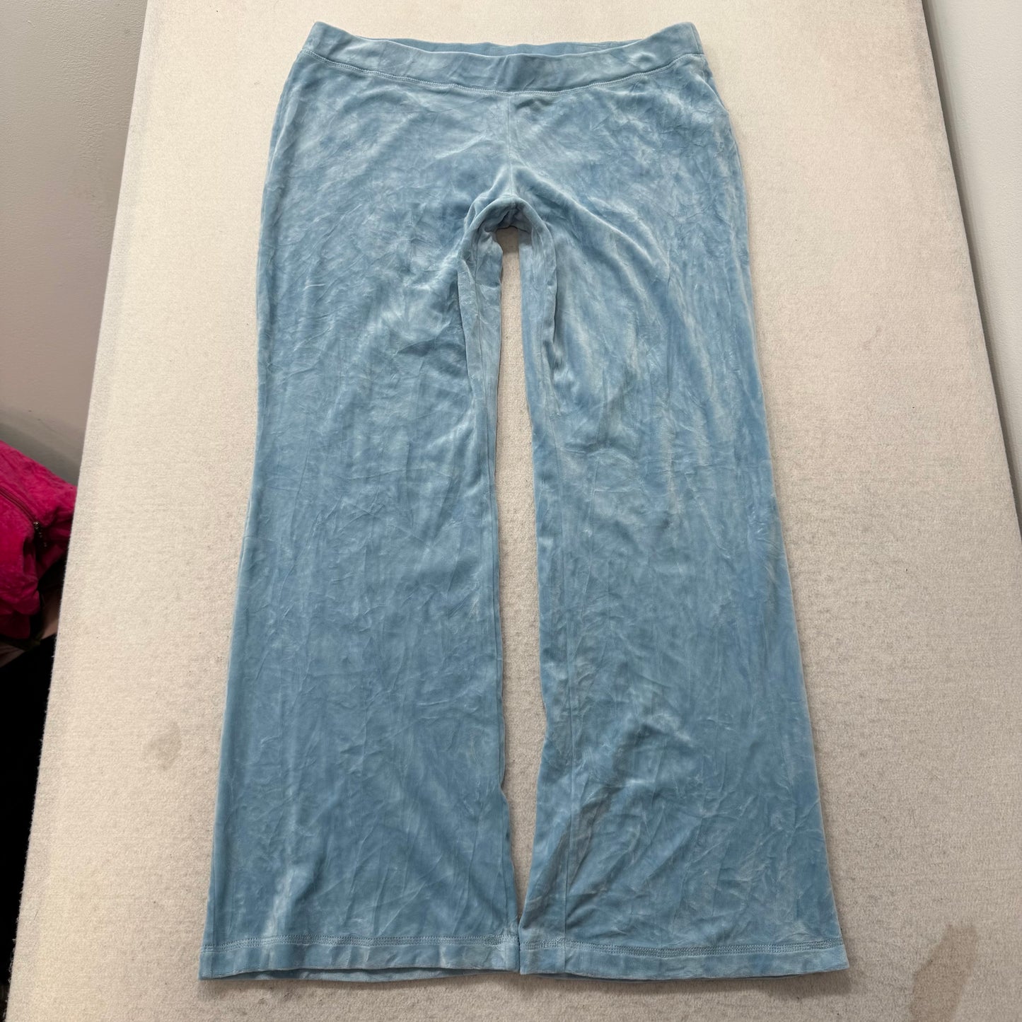 Juicy Couture Women's Ice Blue Velour Flared Track Pant Rhinestones Logo Size XL