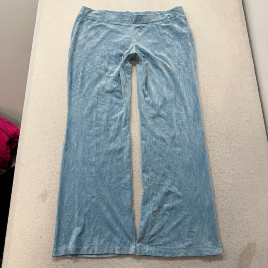 Juicy Couture Women's Ice Blue Velour Flared Track Pant Rhinestones Logo Size XL
