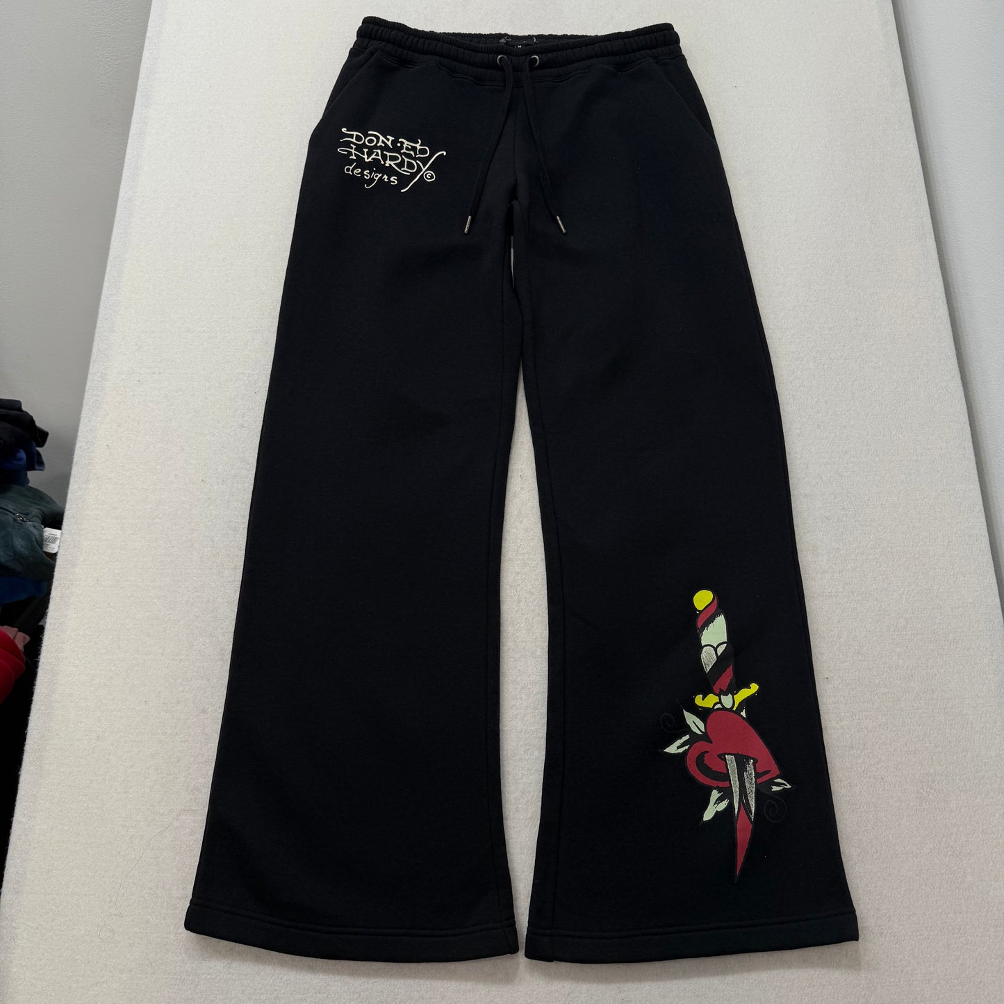ED HARDY “Dagger Hearts” BLACK FLARE PANTS