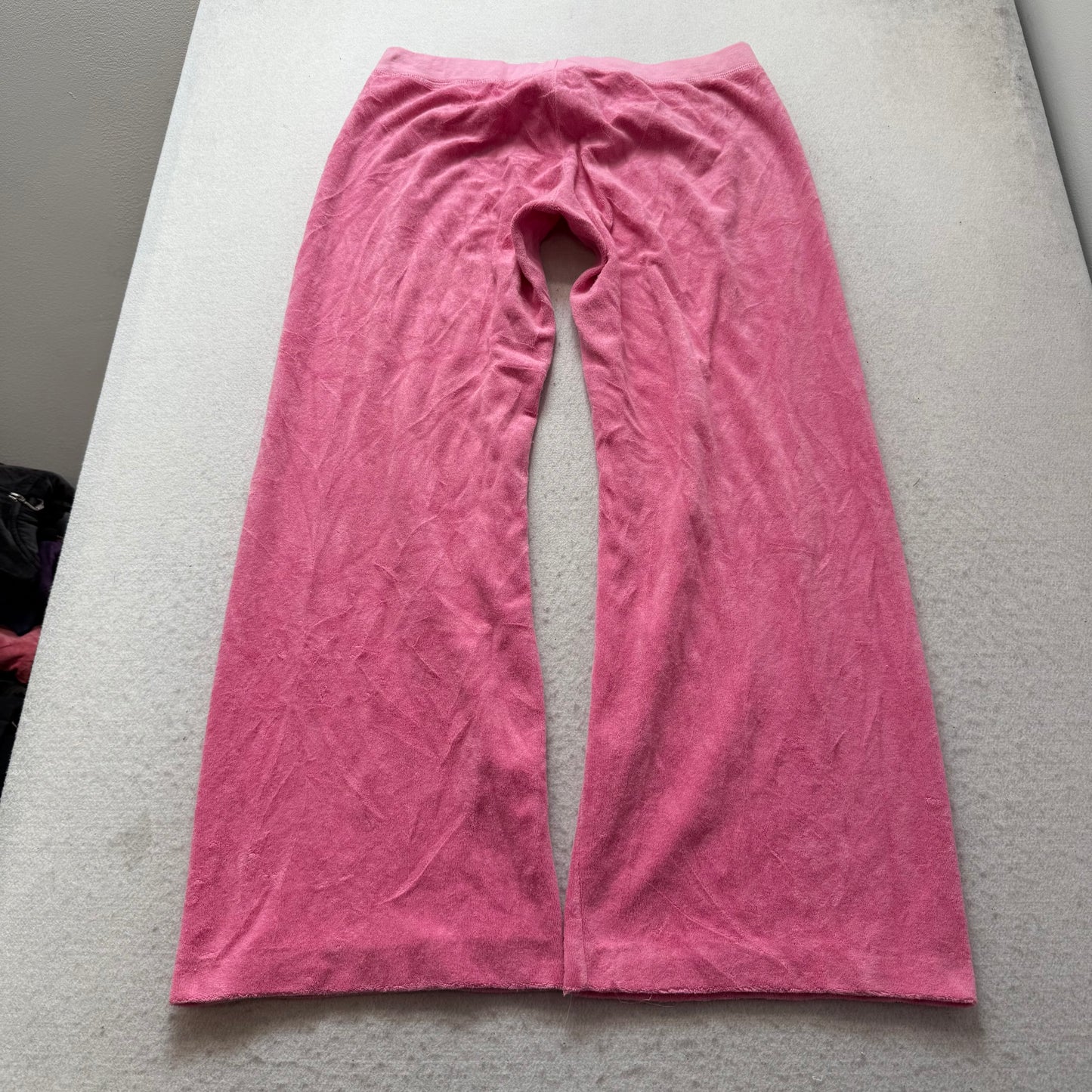 90s Vintage Juicy Couture Women's Pink Terry Cloth Flared Leg Track Pant Size XL