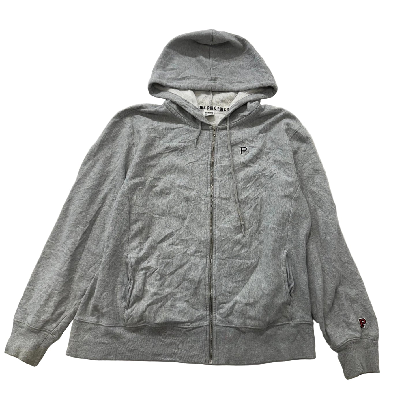PINK by Victoria's Secret Gray Terry Zip Up Hoodie Long Sleeves Logo Size L