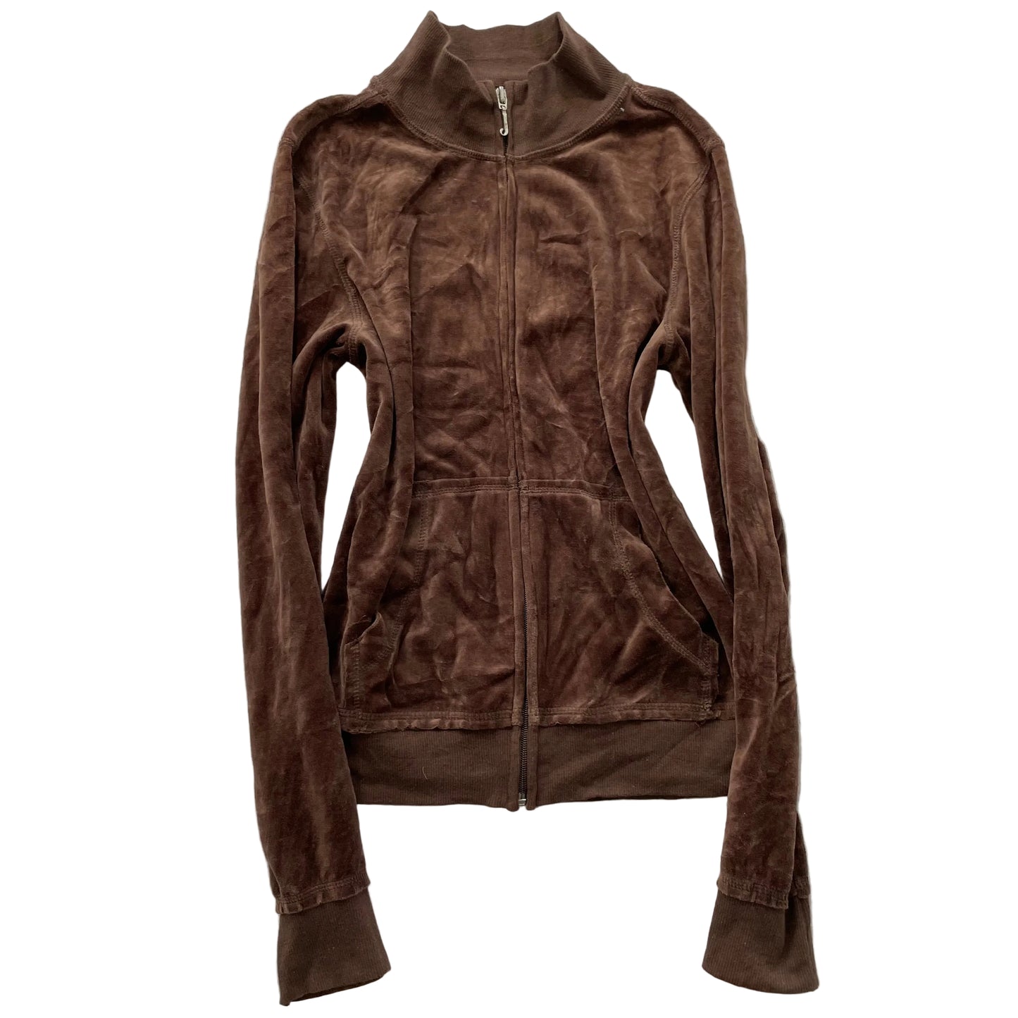Juicy Couture Womens Brown Velour Zip-Up Track Jacket Long Sleeve Pockets Size M