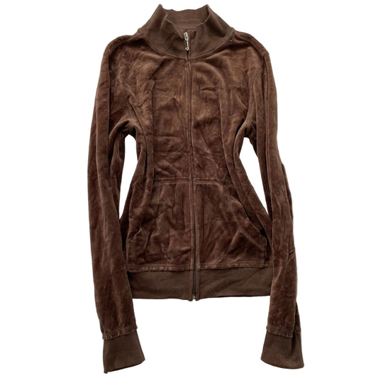 Juicy Couture Womens Brown Velour Zip-Up Track Jacket Long Sleeve Pockets Size M
