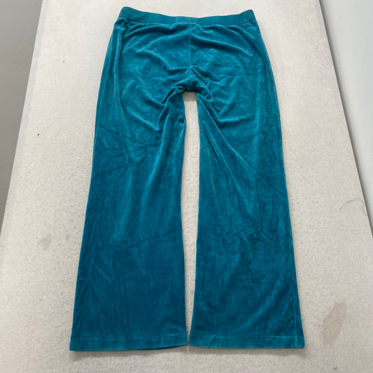Juicy Couture Women Teal Blue Velour Flare Track Pant Drawstring Relaxed Size XL