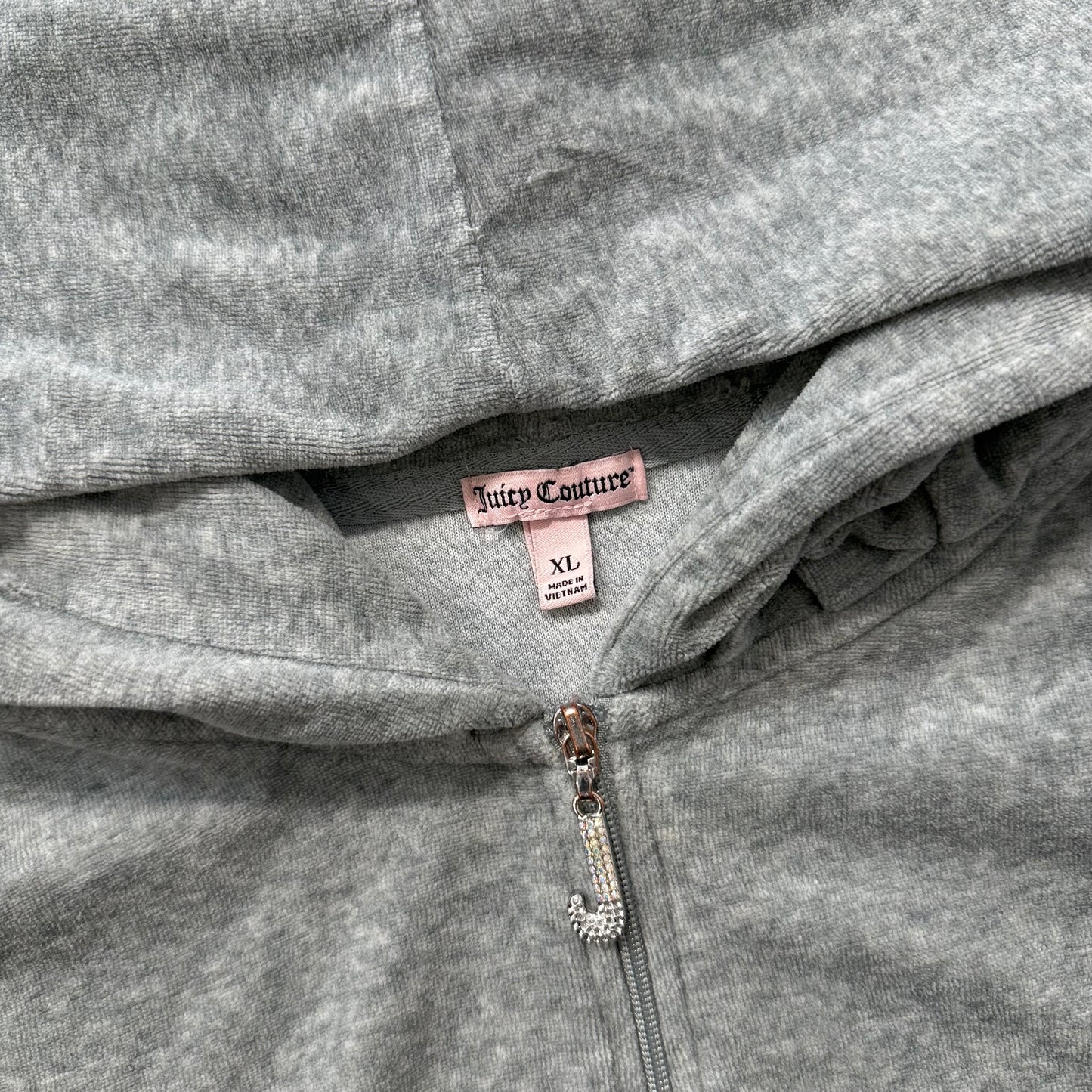 Juicy Couture Women's Gray Velour Full Zip Hoodie Striped Cuffs & Hem Size XL