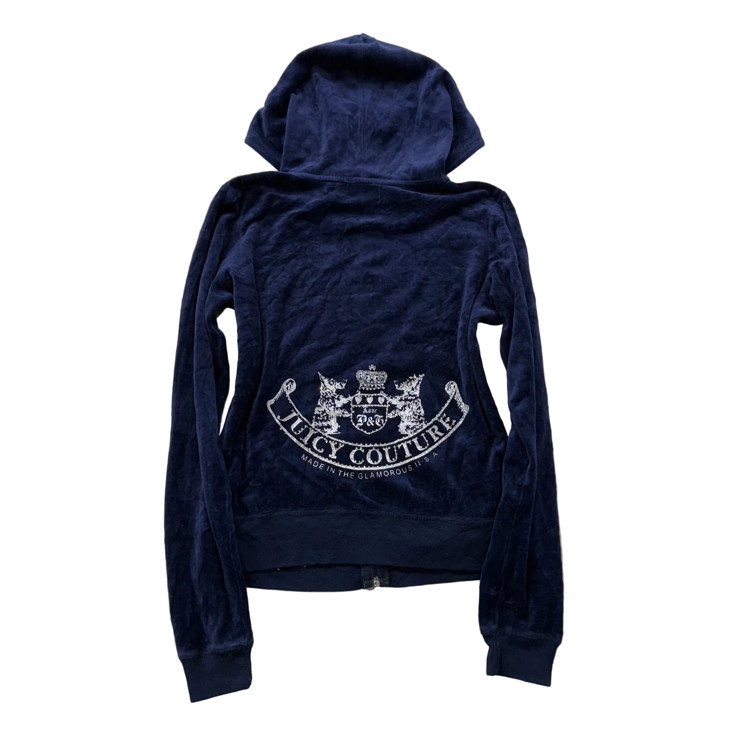Juicy Couture Women's Navy Velour Full Zip Hoodie Graphic Logo Loungewear Size M